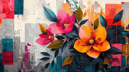 Vibrant and structured, close-up abstract featuring geometric floral patterns for a contemporary artistic vibe. 