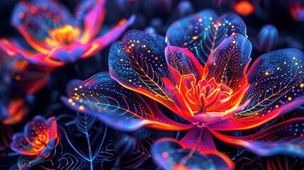 Vibrant and glowing, a close-up abstract featuring neon floral patterns for a bold, futuristic vibe.
