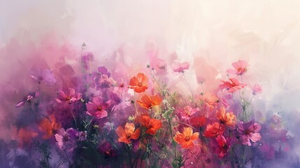High-resolution abstract featuring the gentle sway of impressionist floral scenes, focusing on the blend of colors and light. 