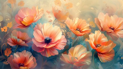 Abstract art with a close-up on the dreamy quality of impressionist floral scenes, highlighting delicate color transitions. 