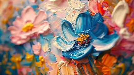 Dynamic close-up of impressionist floral scenes on an abstract canvas, showcasing the fluidity and emotion of the style. 
