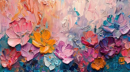 Abstract background with detailed close-up of impressionist floral scenes, merging art history with contemporary design.  - obrazy, fototapety, plakaty
