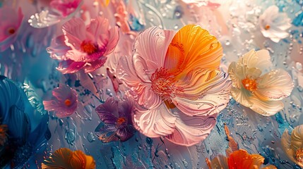 Abstract background with detailed close-up of impressionist floral scenes, merging art history with contemporary design. 