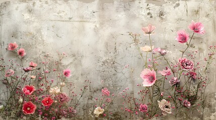 Close-up of grunge floral backgrounds, blending distressed textures with the delicate beauty of flowers.