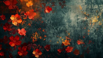 Bold and atmospheric abstract background, focusing on close-up grunge floral designs for a deeply aesthetic effect.