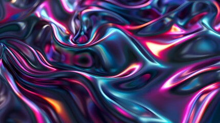 Obraz premium Modern 3D backdrop with moving holographic neon geometrical wavy pattern—a blend of technology and art. Perfect for backgrounds, banners, wallpapers, posters, and covers.