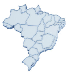 Blank three-dimensional map of Brazil with state borders isolated on transparent background. 3D rendering
