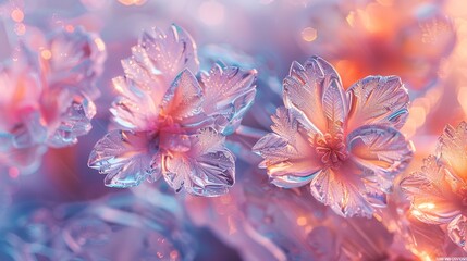 Vibrant and crystalline, a close-up abstract featuring frozen floral arrangements for a magical, winter-inspired vibe.