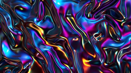 Obraz premium Modern 3D backdrop with moving holographic neon geometrical wavy pattern—a blend of technology and art. Perfect for backgrounds, banners, wallpapers, posters, and covers.