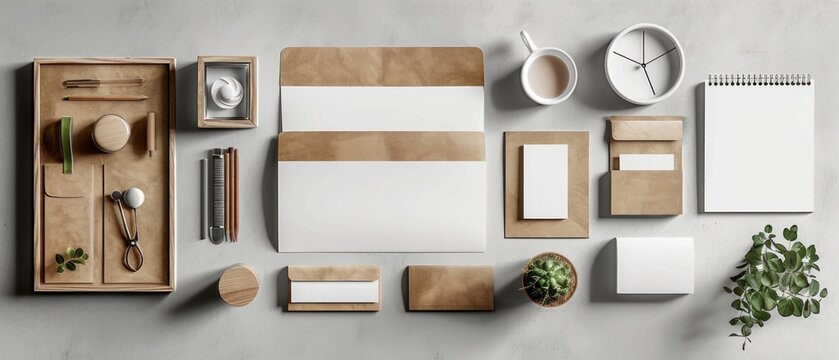 An elegant blank mockup of a minimalist brand identity package, emphasizing professionalism and consistency in branding.