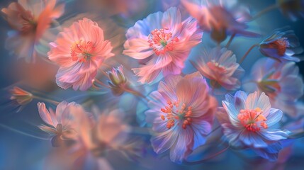Close-up abstract of flowers in mid-explosion, blending the instantaneous beauty of blossoming with artistic expression.