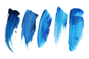 A bunch of blue ink strokes on a transparent background. Strokes of a brush.