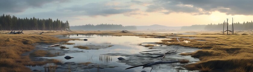 Obraz premium A high-resolution image of a vast marshland