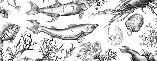 sea foods sketch design
