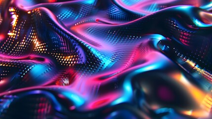 Modern 3D backdrop with moving holographic neon geometrical wavy pattern—a blend of technology and art. Perfect for backgrounds, banners, wallpapers, posters, and covers.