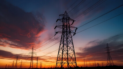 Fototapeta premium power lines at sunset