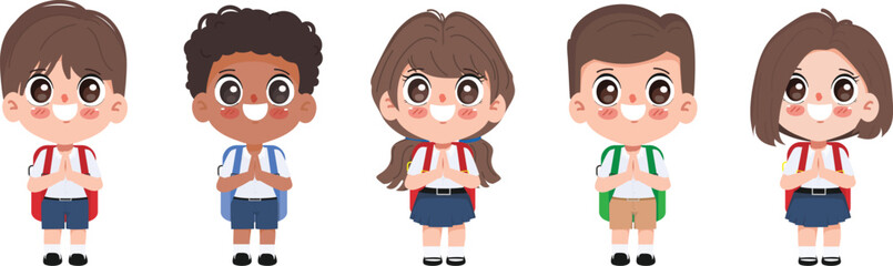 Happy student back to school concept and namaste pose in Thailand style
