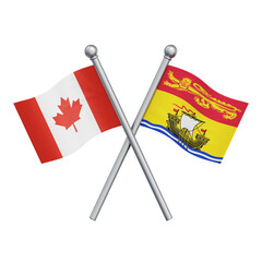 Crossed flags of Canada and the Canadian province of New Brunswick isolated on transparent background. 3D rendering
