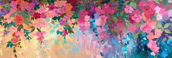 A painting of a floral arrangement with bright colors.