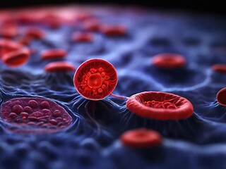 Blood cells in the veins Red blood cells circulate in the blood vessels. medical health care