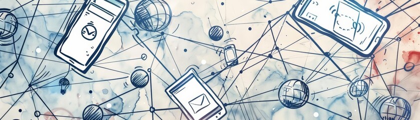 A watercolor painting of a neural network with a blue background.