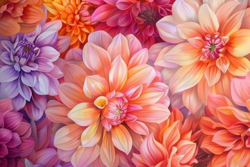 Obraz premium A field of colorful flowers painted in a watercolor style.