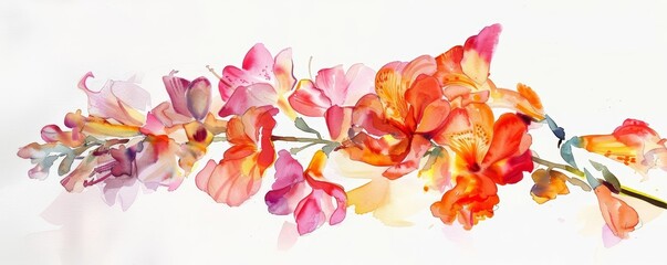 A watercolor painting of orange and pink flowers.