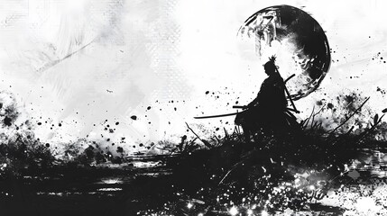 Fototapeta premium Abstract ink drawing of a samurai. Japanese style art.