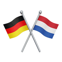 Crossed flags of Germany and the Netherlands isolated on transparent background. 3D rendering