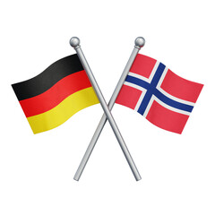 Crossed flags of Germany and Norway isolated on transparent background. 3D rendering