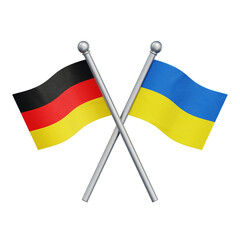 Crossed flags of Germany and Ukraine isolated on transparent background. 3D rendering