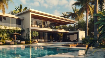 Tropical modern villa with swimming pool, Contemporary luxury Home Exterior design