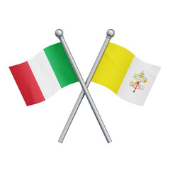 Crossed flags of Italy and the Vatican isolated on transparent background. 3D rendering
