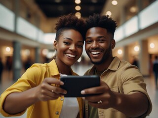 African american LGBT friends taking a selfie in mall