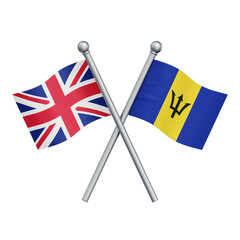 Crossed flags of the United Kingdom and Barbados isolated on transparent background. 3D rendering