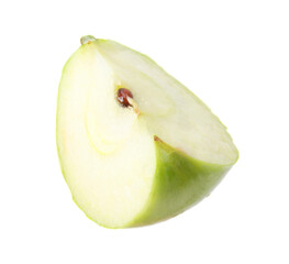 Piece of ripe green apple isolated on white