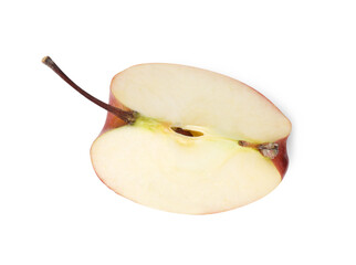 Piece of ripe red apple isolated on white, top view