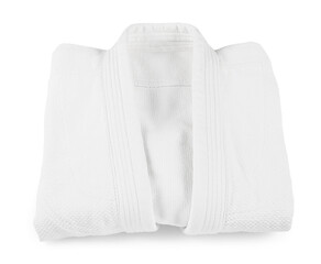 Folded kimono isolated on white. Martial arts uniform