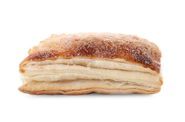 Puff pastry. One delicious fresh bun isolated on white