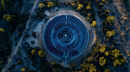 Spectacular Aerial View of a Circular Solar Power Panel