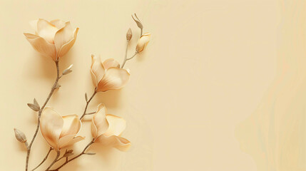 Floral Delight: A Serene Composition with Subtle Flowers on a Light Yellow Background