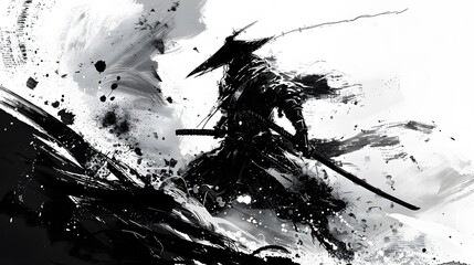 Abstract ink drawing of a samurai. Japanese style art.