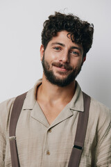 Caucasian portrait person face attractive guy isolated adult background white young men