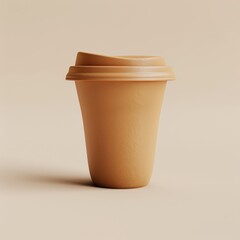 3D render of a compostable coffee cup isolated on beige backdrop, illustration