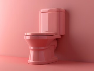 3D render of ceramic toilet isolated on red backdrop, object, illustration, front view