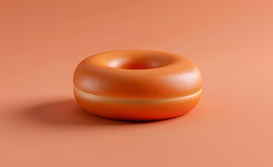 3D render of bagel or donut isolated on orange backdrop, food