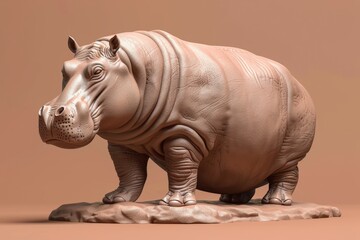 Obraz premium 3D render clay style of hippo isolated on brown backdrop, animal, Hippopotamus