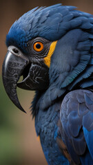 Fototapeta premium Close up of a Hyacinth Macaw face side view