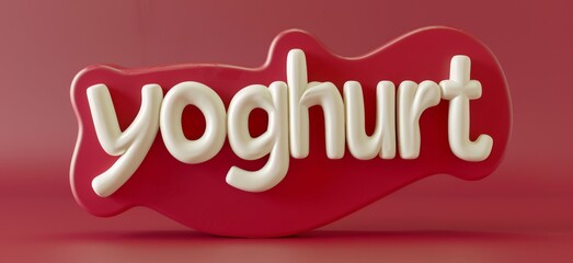 3D render of the word "yoghurt" isolated on red backdrop, letters