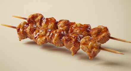 3D render of yakitori isolated on beige backdrop, Japanese food